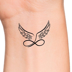 Angel Wings Infinity Temporary Tattoo - Add Your Own Custom Words Memorial Text Temporary Tattoo