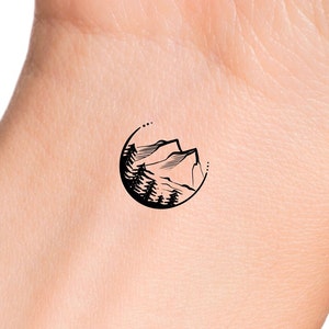 Mountain Trees Circle Temporary Tattoo