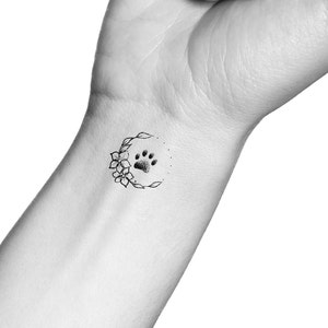 Floral Paw Print Temporary Tattoo - Etsy