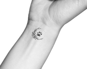 Floral Paw Print Temporary Tattoo