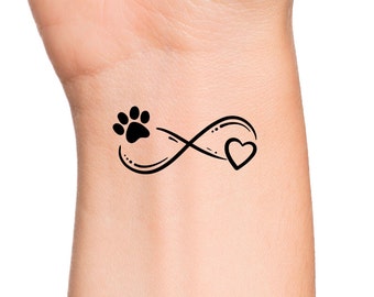 Paw Print Heart Infinity Temporary Tattoo / Dog Print Tattoo