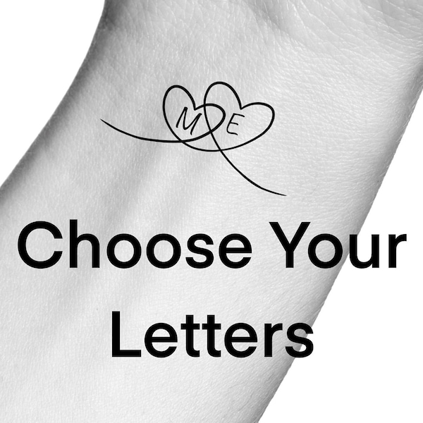 Custom Heart Initials Temporary Tattoo / Custom Heart Letters Tattoo