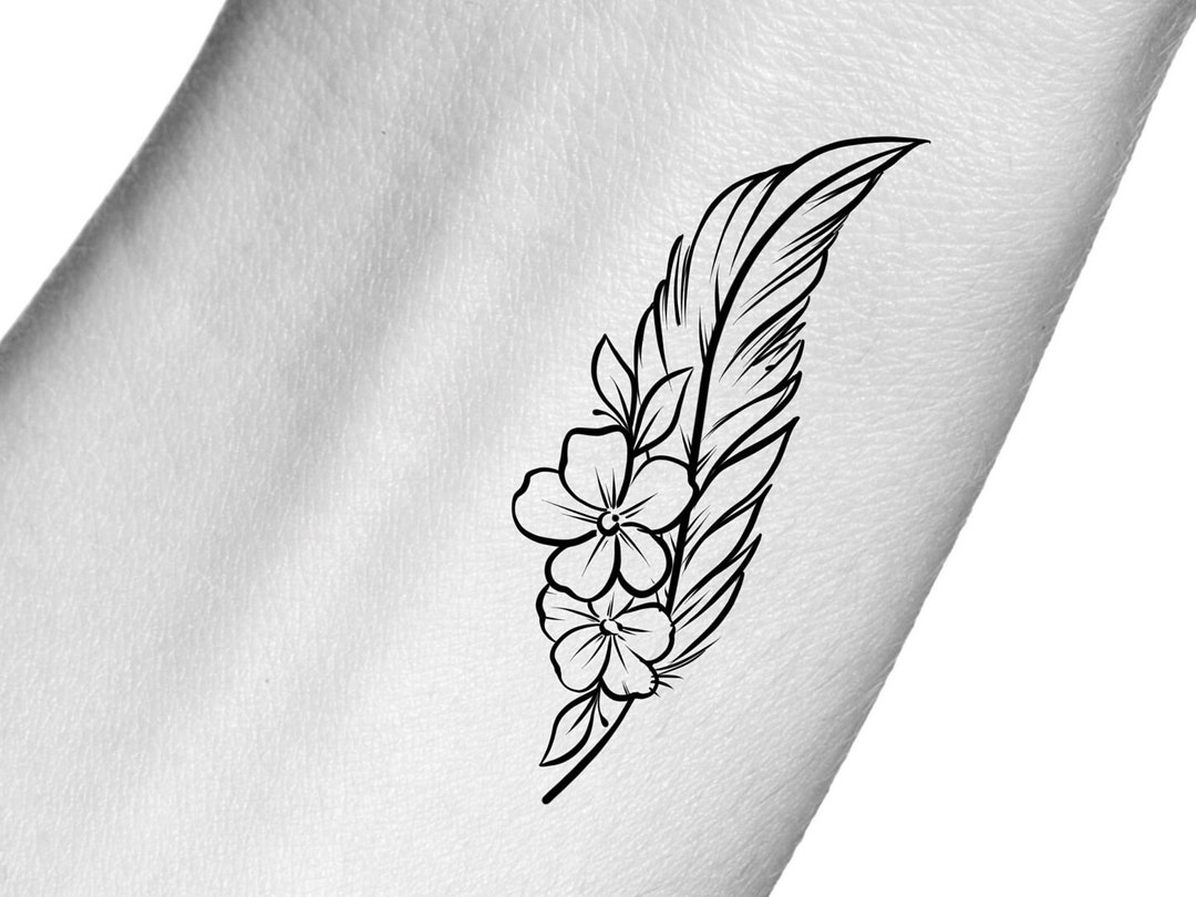 Feather Flowers Temporary Tattoo - Etsy