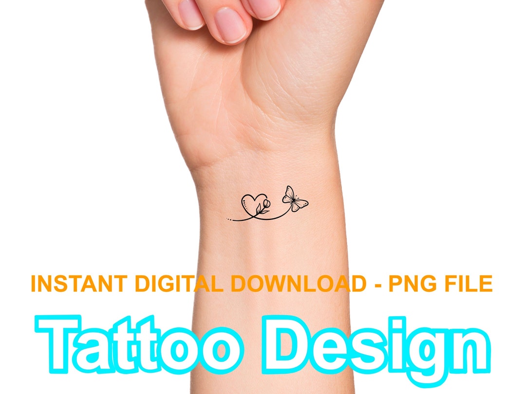 Butterfly Heart Tattoo Design Digital Download PNG - Etsy