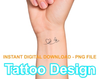 Diseño de tatuaje de corazón de mariposa Descarga digital PNG