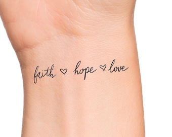 Faith Hope Love Hearts Temporary Tattoo - Etsy Ireland