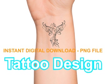 Disegno per tatuaggio di fenice, download digitale in formato PNG