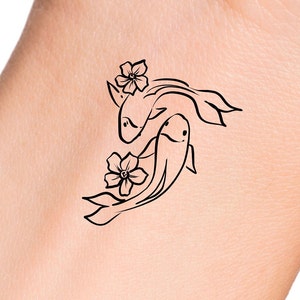 Koi Fish Flowers Temporary Tattoo