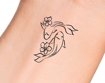 Koi Fish Flowers Temporary Tattoo