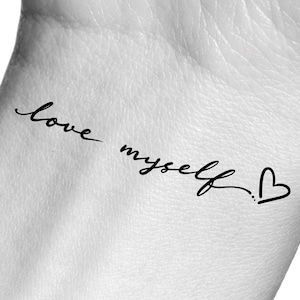 Love Myself Heart Temporary Tattoo - Self Love Handwriting Tattoo