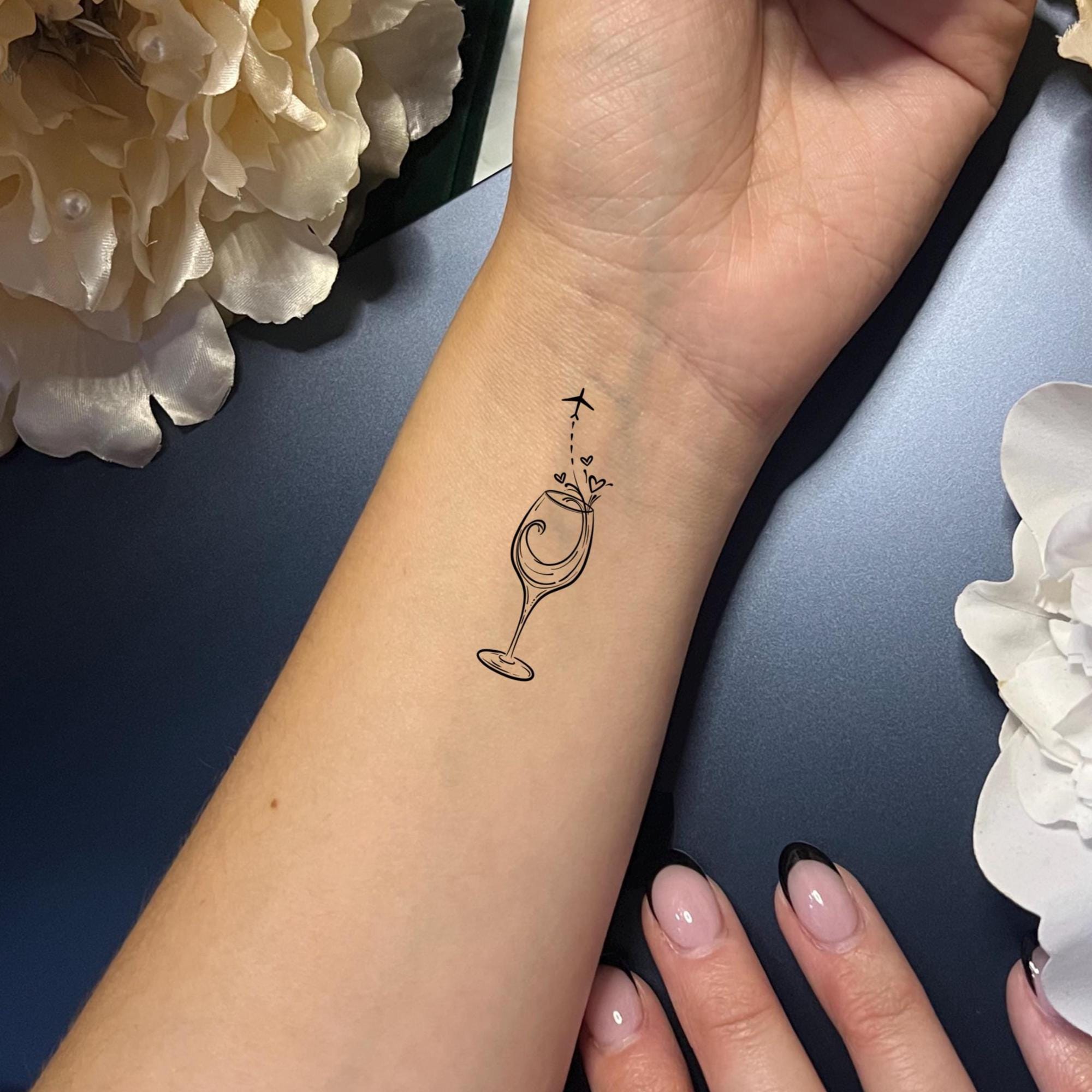 Wine Glass Airplane Temporary Tattoo - Etsy