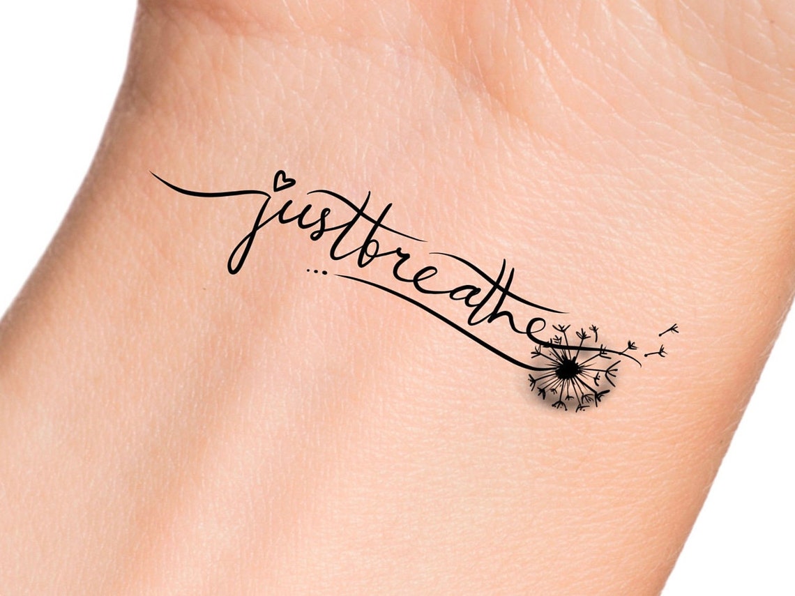 Just Breathe Dandelion Temporary Tattoo Etsy
