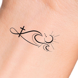 Cross Wave Sun Temporary Tattoo / religious tattoo