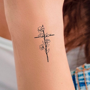 Flower Cross Temporary Tattoo / religious floral tattoo