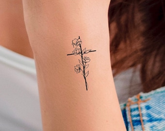 Flower Cross Temporary Tattoo / religious floral tattoo