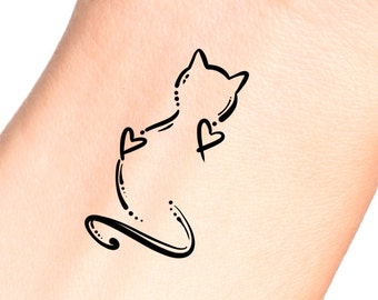 Cat Temporary Tattoo / Cat Heart Outline Tattoo