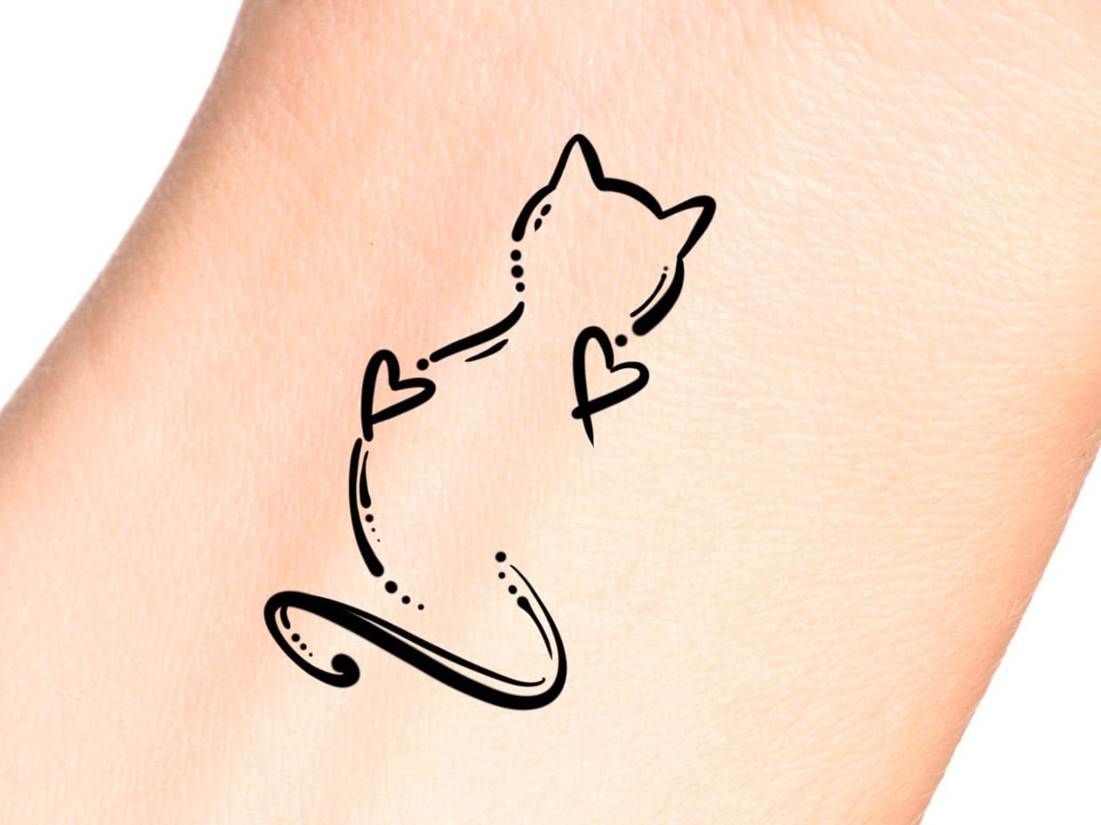 Cat Temporary Tattoo / Cat Heart Outline Tattoo - Etsy Australia Cat Temporary Tattoo / Cat Heart Outline Tattoo - Etsy Australia