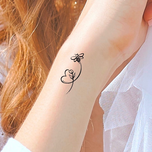 Bee Heart Temporary Tattoo