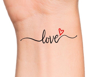 Love Red Heart Temporary Tattoo