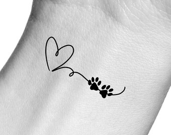 Heart Paw Prints Temporary Tattoo - Choose Your Number of Paw Prints Dog Tattoo