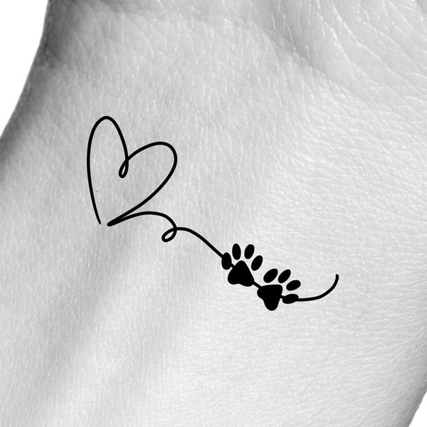 Coeur empreintes de patte tatouage temporaire - choisissez votre nombre d’empreintes de patte tatouage chien