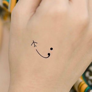 Semicolon Airplane Temporary Tattoo