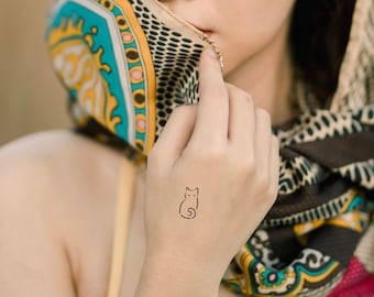 Minimalist Cat Temporary Tattoo (1 Inch) – Line Art Pet Tattoo