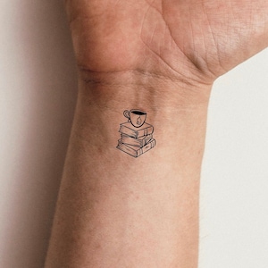 Stack of Books Tea Cup Temporary Tattoo