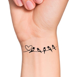5 Heart Birds Temporary Tattoo / bird tattoo / animal tattoo