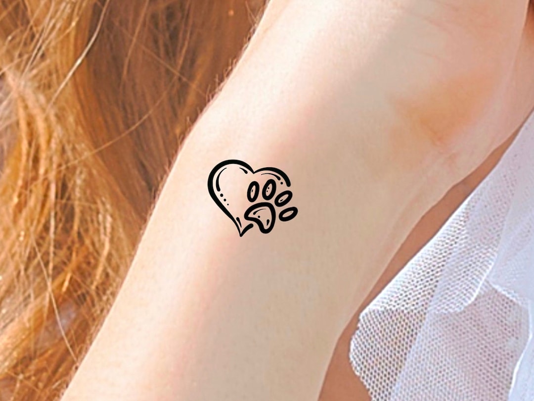 Paw Print Heart Dots Temporary Tattoo / Dog Print Tattoo Design - Etsy