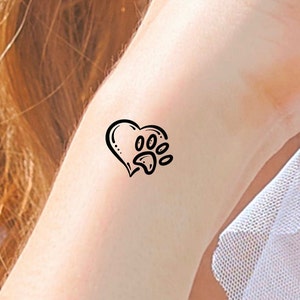 Paw Print Heart Dots Temporary Tattoo / dog print tattoo design