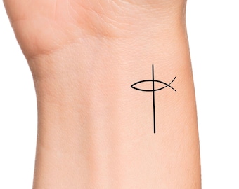 Cross Jesus Fish Temporary Tattoo