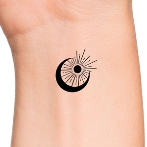 Black Sun and Moon Temporary Tattoo