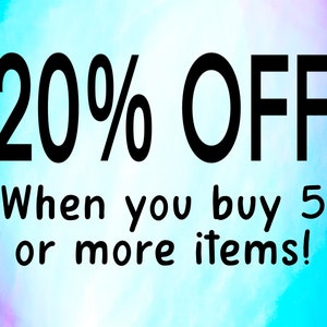 May include: A blue and purple gradient background with white text that reads "20% OFF When you buy 5 or more items!"