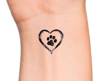 Paw Print Heart Temporary Tattoo / dog tattoo