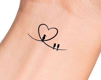 Heart Black Birds Temporary Tattoo