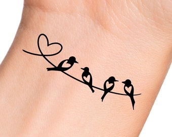 4 Heart Birds Temporary Tattoo / bird tattoo / animal tattoo