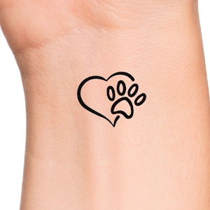 Little Paw Print Heart Temporary Tattoo / small dog print tattoo
