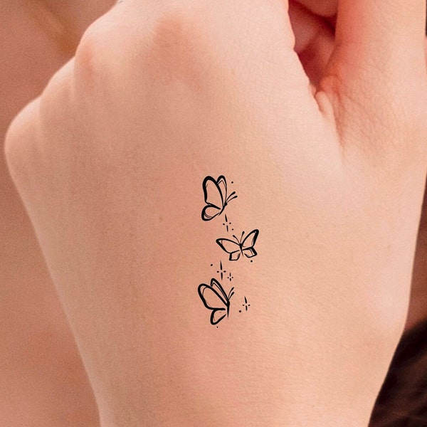 3 Butterflies Stars Temporary Tattoo