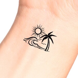 Wave Palm Tree Sun Temporary Tattoo