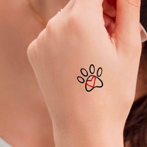 Dog Print Red Heart Temporary Tattoo