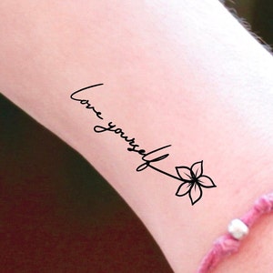 Love Yourself Flower Temporary Tattoo