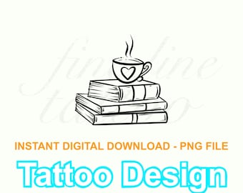 Books and Coffee Mug Heart Design Digital Download PNG