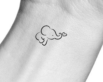 Baby Elephant Heart Temporary Tattoo