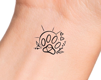 Paw Print Heart Sun Floral Temporary Tattoo