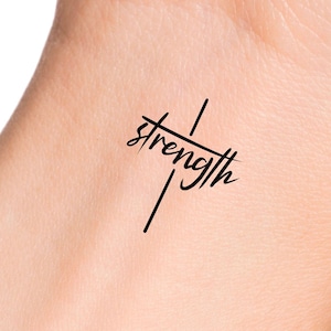 Strength Cross Temporary Tattoo / religious tattoo