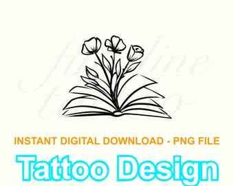 Wildflower Open Book Design Digital Download PNG