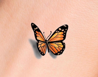Tatuaje temporal de mariposa en 3D / Tatuaje de mariposa naranja