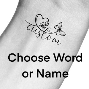 Custom Heart Butterfly Name Temporary Tattoo / custom word tattoo