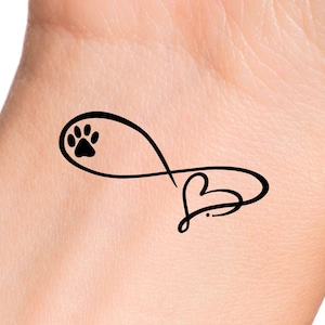 Paw Print Infinity Heart Temporary Tattoo / Dog Tattoo - Add Your Own Custom Words Text Temporary Tattoo - Memorial Dog Love Tattoo